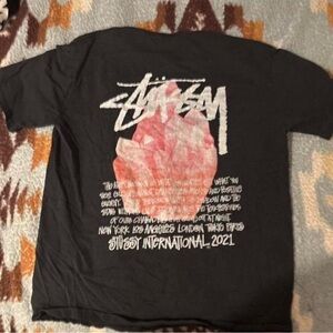 Stussy Black Tee with Pink and White Graphic